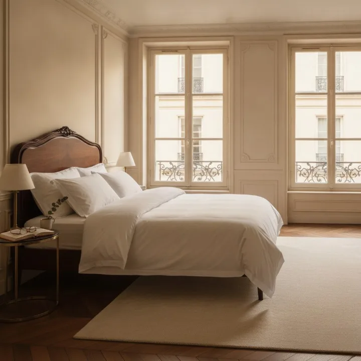 Chambre avec couette en duvet naturel